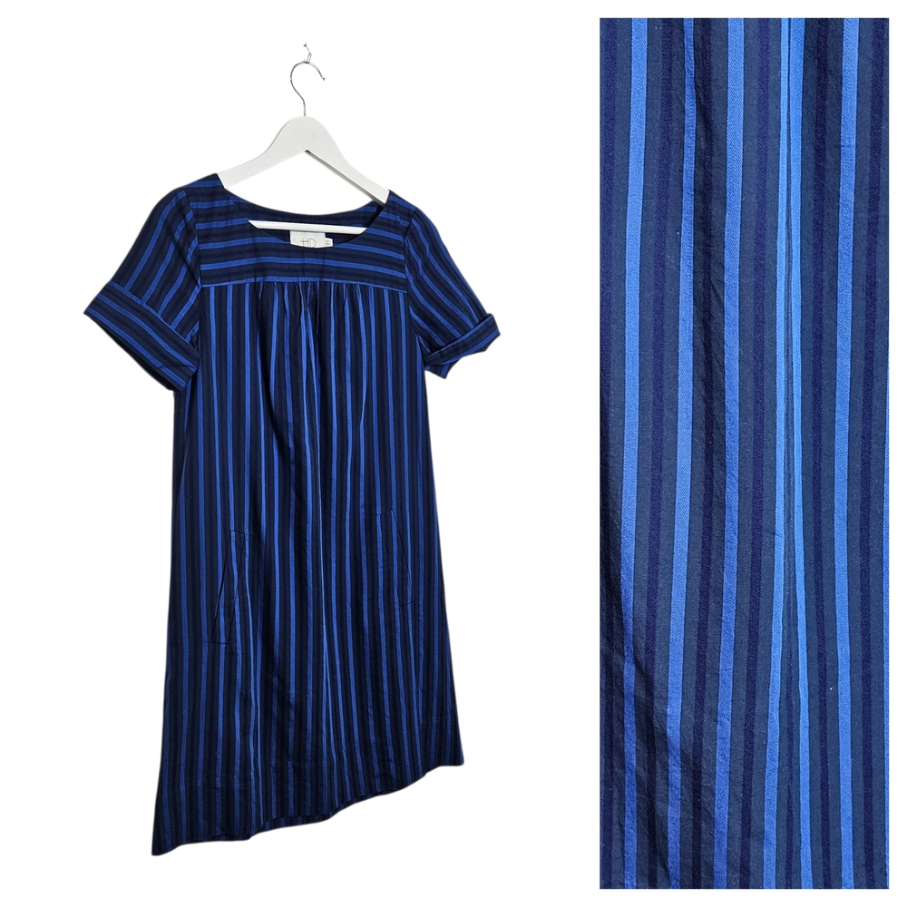 Anthropologie HD in Paris Dress Womens Size 00 Blue Striped Shift Short Sleeve